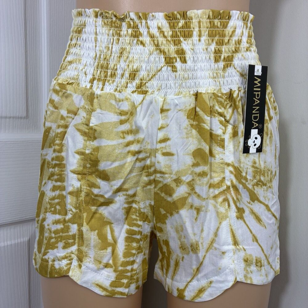 Shorts Women's Small Gold White Elastic Waist Boho